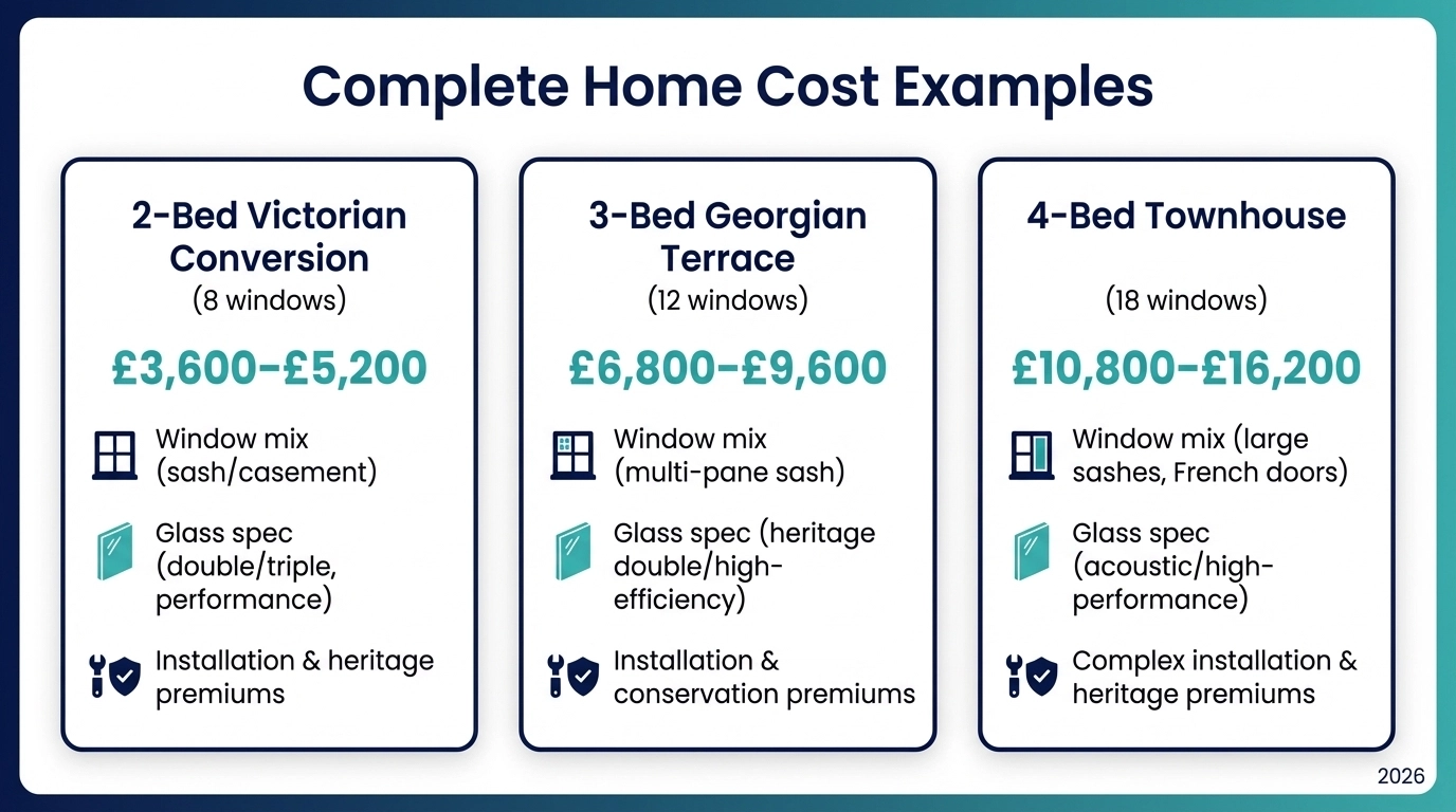 Complete home cost examples for secondary glazing in London - Victorian, Georgian and Townhouse properties