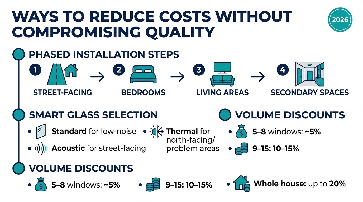 Ways to reduce secondary glazing costs without compromising quality - phased installation, smart glass selection and volume discounts