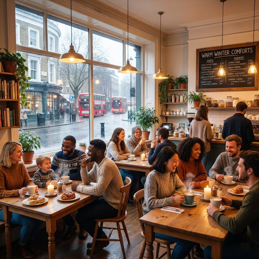 Cozy London cafe with warm window seating after secondary glazing installation
